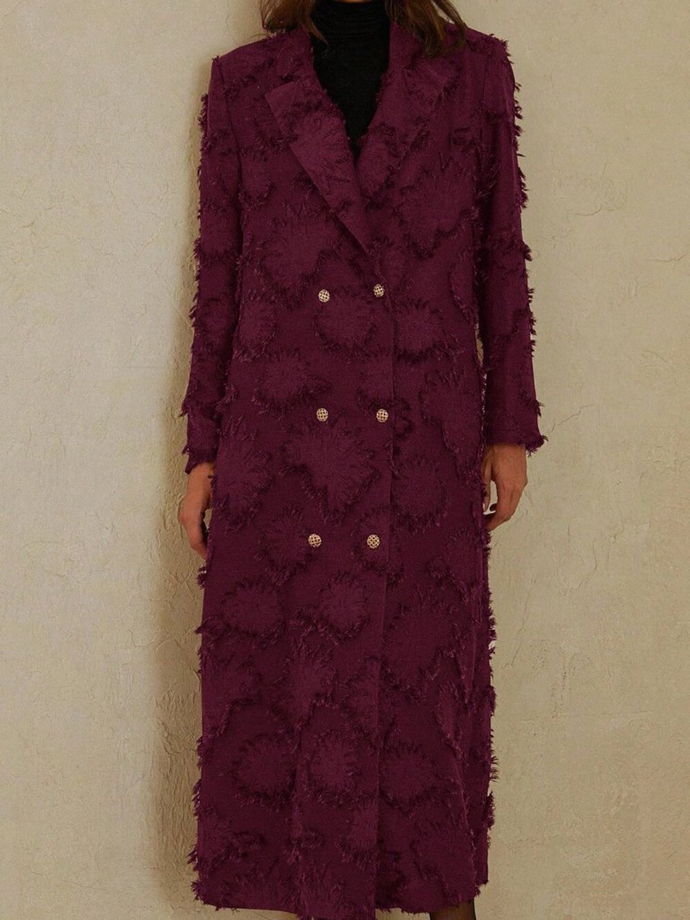Burgundy Elegant Women's Thick 3D Embroidered Windbreaker Suit Jacket - Picture 6 of 7